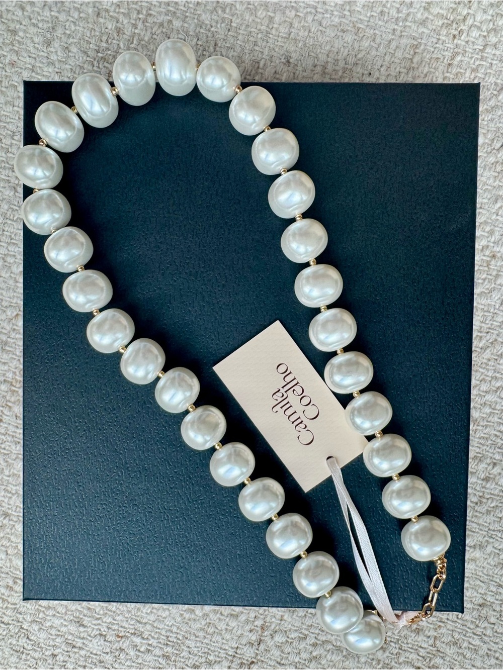 Camila Coelho White Mother Of Pearl Necklace with Gold Bead Accents